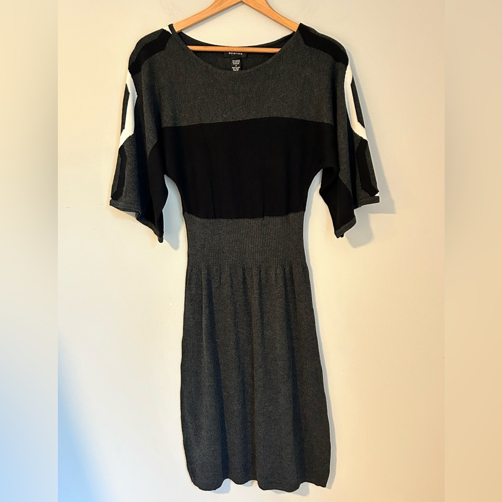Spense Sweater Dress Small Gray Black Colorblock Knit